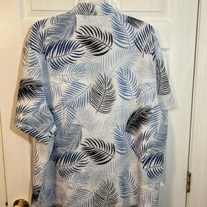 Mens XXXL Tropical Palm Leaf Print Short Sleeve Button Down Shirt Blue, Vacation